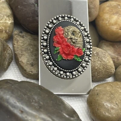 Cameo Skull Roses Gothic Biker Money Clip Stainless Steel UNIQUE Punk  Wedding - Image 1 of 4