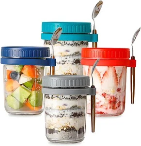 Overnight Oats Containers with Lids and Spoons,4Pack Mason Jars Oatmeal Containe - Picture 1 of 5