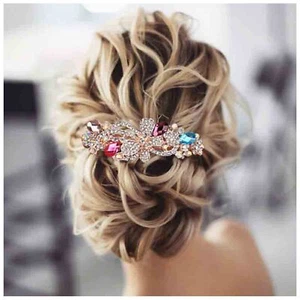 Sparkle Crystal Wedding Hair Clip Barrette Gold Rhinestone Hair Barrette Blin... - Picture 1 of 7