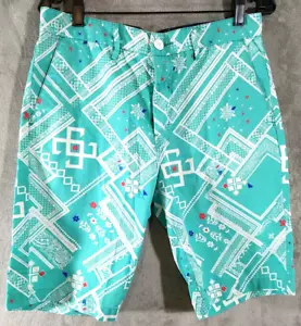 LRG Shorts Mens 32 Teal Geometric Floral Chino Bermuda - Picture 1 of 9