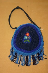 Vintage Small Seed Bead Bag in Blue and Black R-792 - Picture 1 of 5