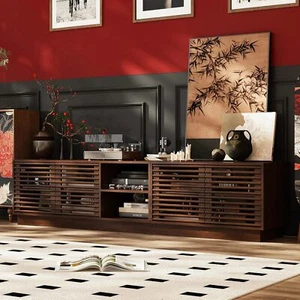 78.7" W Wooden TV Stand for TVs up to 85" w Adjustable Shelves & Shutter Doors - Picture 1 of 8