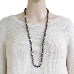 Vintage Peacock Pearl Beaded Necklace Hand-Knotted Genuine Pearls Extra Long 32” - Picture 1 of 5