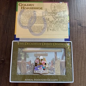 DISNEYLAND AP The Golden Horseshoe Five Decades of Disney Dining Pin In Box - Picture 1 of 9