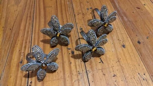 4 Flower Napkin Rings Beaded Metal Rustic Brown Wire - Bild 1 von 10