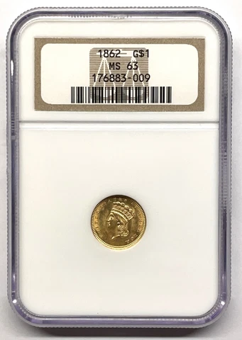 1862 Indian Princess Gold Dollar - Civil War Era - NGC MS63 Cover