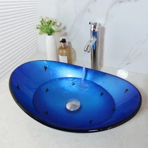 Combos de lavabo de vidrio de baño azul grifo cromado - Imagen 1 de 12