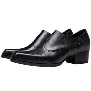 Zapatos Oxford elegantes para hombre con cremallera punta cuadrada de cuero tacón bloque fiesta trabajo graduación jóvenes - Imagen 1 de 9