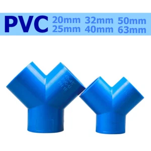 Blau PVC Klebe Fittings Y-Shape Y-Verteiler Verbinder Adapter Muffe 20mm - 63mm - Picture 1 of 5