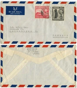 MALTA to DENMARK CIVIL MAIL THROUGH MILITARY FPO 570 AIRMAIL 1s 2d FRANKING 1947 - Picture 1 of 1