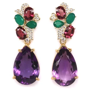 925 Plata 13 x 20 Mm. Amatista Violeta, Rodolita, Ágata & Circonita Pendientes - Imagen 1 de 4