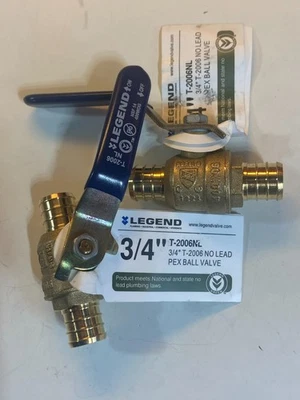 LEGEND 3/4" T-2006NL, PEX END FULL PORT BALL VALVE, BRASS, 101-594NL, NEW -QTY 2 - Image 1 of 3