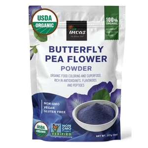 INCAS 100% USDA Organic Butterfly Pea Flower Powder - 8 Ounce | Organic Blue ... - Picture 1 of 7