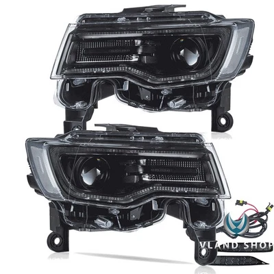 FULL LED Headlights Black Housing For 2014-2022 Jeep Grand Cherokee Front Lamps - Image 1 of 4