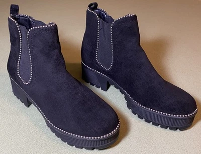 Botas de plataforma Cape Robbin para mujer talla 9 negras plateadas con cuentas tacón grueso Foto 1 de 4