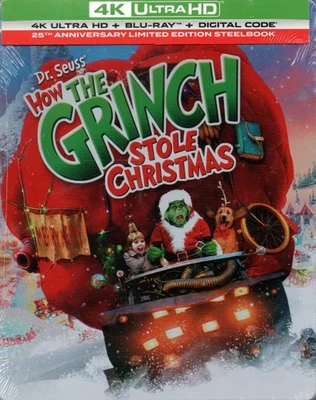 HOW THE GRINCH STOLE CHRISTMASS 4K UHD STEELBOOK + BLU-RAY + DIGITAL BRAND NEW - Image 1 of 2