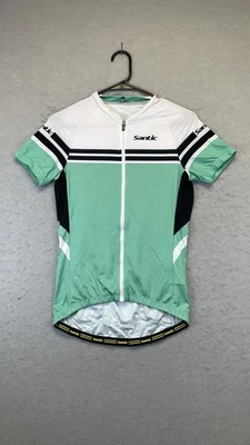Jersey de ciclismo Santic grande cremallera completa manga corta verde/blanco 3 bolsillos carretera Foto 1 de 4