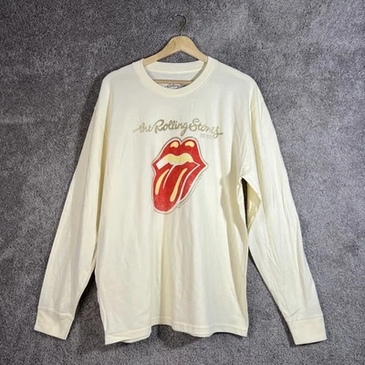 The Rolling Stones Men’s Large Long Sleeve Graphic T-Shirt Ivory Rock Band Tee L - Image 1 of 4