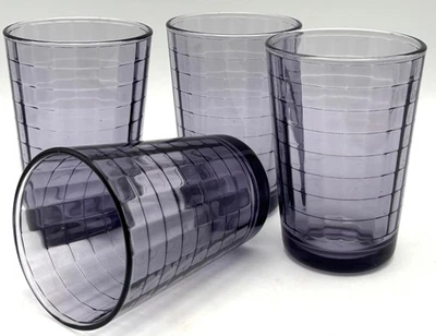 Juego de 4 vasos de jugo óptico Pasabahce amatista púrpura bloque, artículos de bar únicos Foto 1 de 4