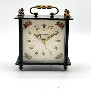 Vintage Phinney-Walker Germany Wind-Up Alarm Clock Floral Dial Art Deco Mantel - Picture 1 of 15