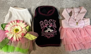 2 Dog Sm & XS Frilly Tulle Dresses Small Bret Michaels Black Rock Royalty Tee - Picture 1 of 12
