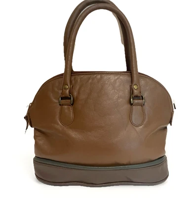 Vintage Y2K Jaclyn Smith Leather Top Handle Handbag Satchel Purse Brown Zip Top - Image 1 of 4