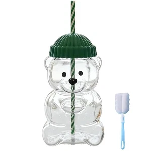 2025 Neu Bär Strohhalmbecher Niedliche Bären Glasbecher mit Strohhalm 20 Unzen Mehrwegbecher Pinsel - Bild 1 von 6