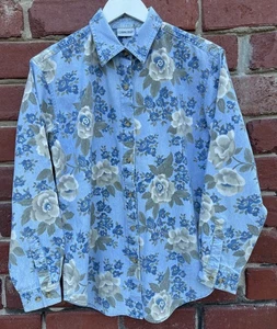 Camicia Chambray Denim Vintage Cabin Creek Donna Taglia Small Manica Lunga Blu Floreale - Foto 1 di 10