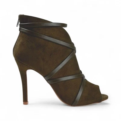 Ботинки на высоком каблуке Journee размер 8,5 оливковый с открытым носком на молнии сзади зеленые искусственная замша осень - Изображение 1 из 4