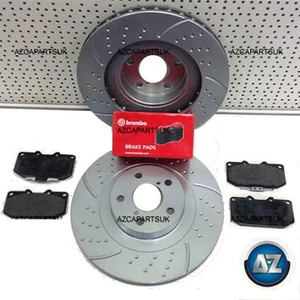 FOR SUBARU IMPREZA WRX 2.0 2.5 TURBO FRONT GROOVED BRAKE DISCS BREMBO PADS 4 POT - Picture 1 of 2