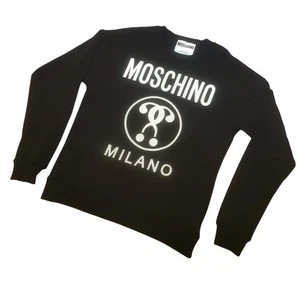 MOSCHINO Sweatshirt Mens Double Question Mark Logo Crew Neck Fleece Black Size M - Picture 1 of 10