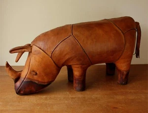 Vintage Leather Rhino Foot Stool. Dimitri Omersa Rhinocerous Abercrombie & Fitch - Picture 1 of 20