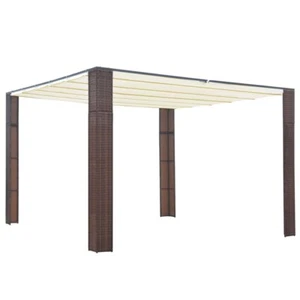 Pavillon mit Dach Poly Rattan 300x300x200 cm Braun und Creme - Bild 1 von 4