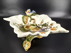 Vintage Mid Century Italian Majolic Pedestal Centerpiece Blue Bird Hand Painted - Picture 1 of 22