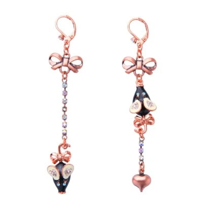 US Seller Betsey Johnson Crystal Mismatch Black Mouse Earrings Rose  Gold - Image 1 of 3