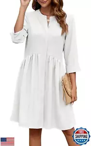 CCTOO Women's Summer Dresses Casual V Neck Button Down 3/4 Sleeve Floral Prin - Picture 1 of 5