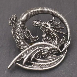 Vintage silver alloy dark rock flame pterosaur brooch, fashionable dragon brooch - Picture 1 of 10