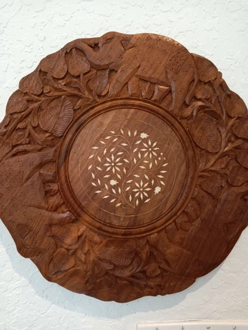 Anglo Indian Carved Wood Elephant and Leaf Inlaid Wall art 18"overall Cover