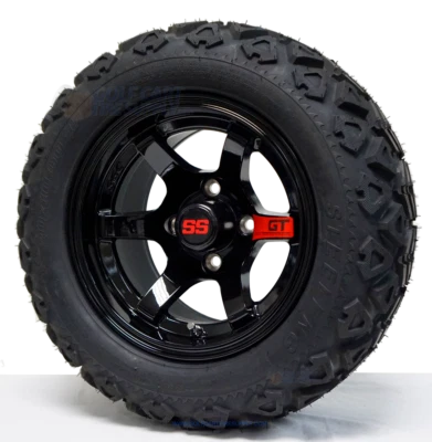 RUEDAS GT 12" NEGRO BRILLANTE Y NEUMÁTICOS TODO TERRENO 20x10-12 PUNTOS COMBO - JUEGO DE 4 Foto 1 de 4