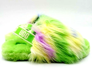 UGG Fluff Tie Dye Girls Green Elastic Strap Slide Sandal Size US5 NWOB - Picture 1 of 5