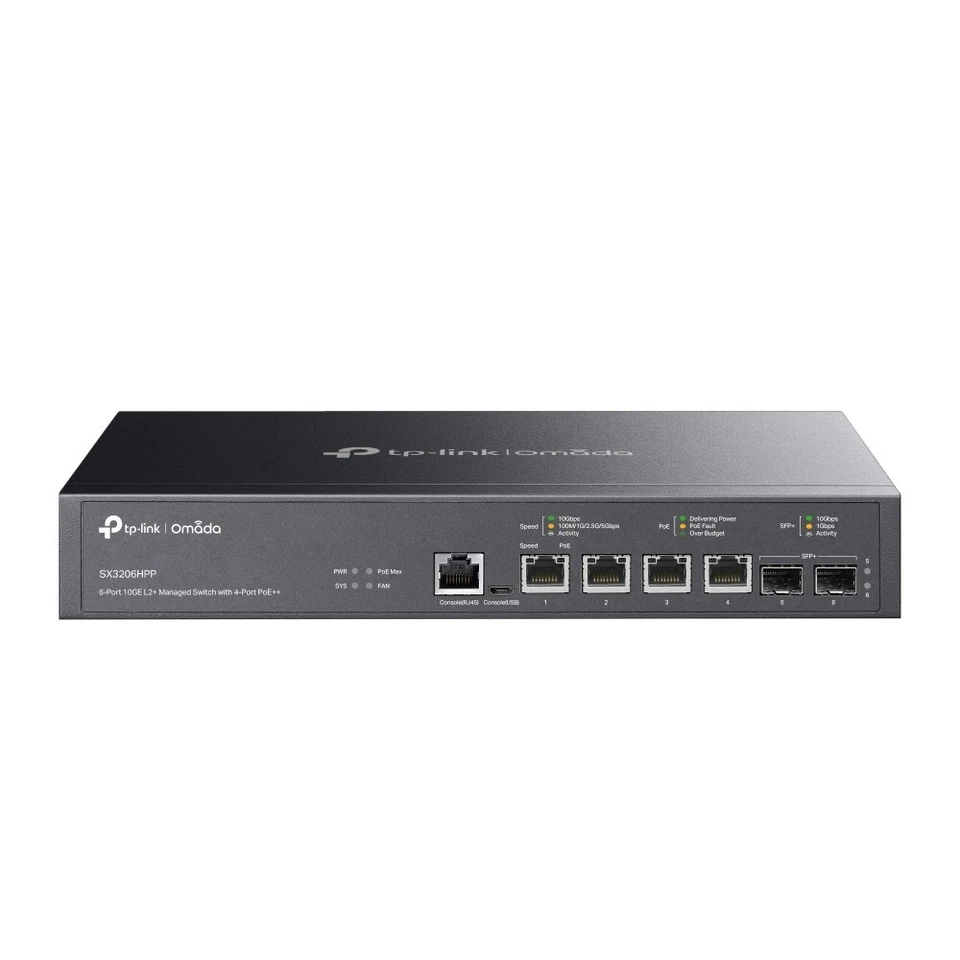 TP-Link SX3206HPP | Omada 6-Port 10GE L2+ Managed Switch | 4* 10GE PoE++ Ports - Image 1 of 4