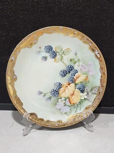 Seltmann Weiden Bavaria Artist Signed Plate Hand Painted Blackberries Gold - Picture 1 of 7