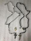 Vintage Black & White Sets Rosary Beads, Crucifix Medals Made in Italy