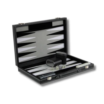 Graphene Grey Leather Backgammon Set 18 Inch - Image 1 of 4