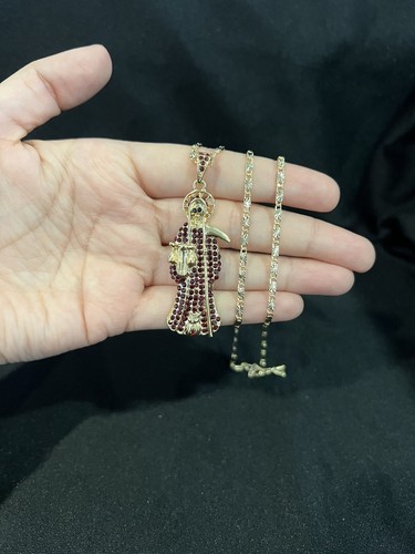 Ciondolo placca oro donna zirconi rossi piccolo Babbo Natale Muerte Grim Reaper catena Valentino