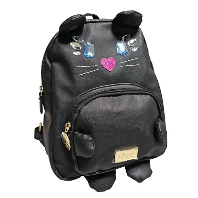 Betsey Johnson Black Cat Backpack Small School Bag Striped Black 10"x8"x5" NWT - Image 1 of 4