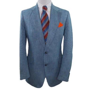 Vintage Aquascutum London Men Solid Light Blue Blazer Jacket Sport Coat 38 R USA - Image 1 of 4