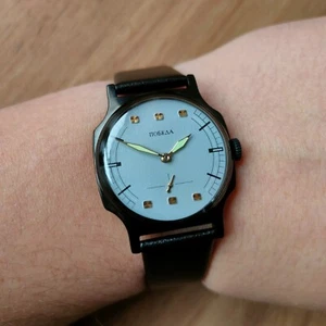 Pobeda gray Soviet watch Vintage mechanical russian retro USSR watch black case - Picture 1 of 12