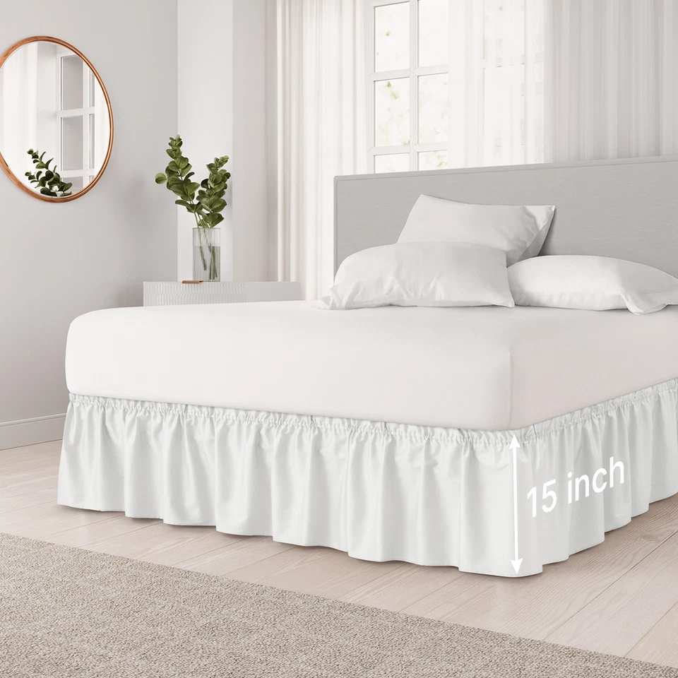 Wrap Around Dust Ruffle Bed Skirt, Easy Fit & Pleated 15" Drop by CGK Linens - Image 1 of 2