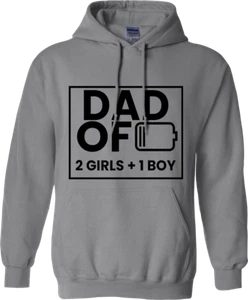 Dad Of Two Girls one Boy Hoodie Low Battery Funny Joke Father Dad Present Gifts - Picture 1 of 16
